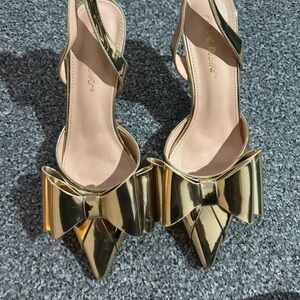 New Look Gold Heels with Bow Detail